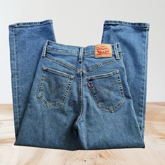 Levi's Ribcage Straight Ankle Jeans Sz 26 Womens Medium Wash Button Fly Wide Leg - Picture 4 of 7